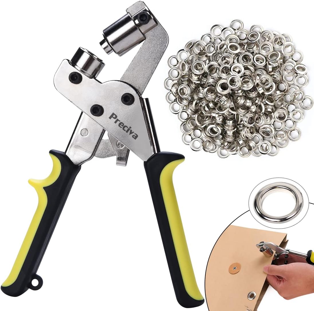 Preciva Grommet Tool Kit, Portable Handheld Hole Punch Pliers Grommet