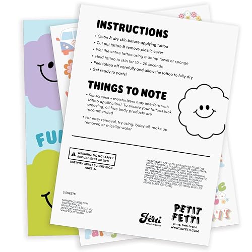 Miniatura 5 de xo, Fetti Tatuajes temporales de los años 70 Groovy - 48 estilos de purpurina | Suministros de fiesta de cumpleaños Flower Power, recuerdos de Good