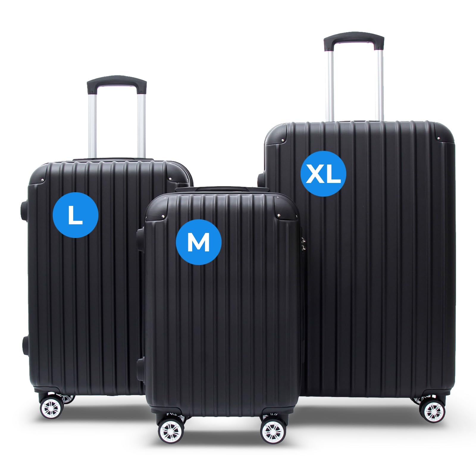 FOMAX Hartschalenkoffer 3tlg. Koffer Set Trolley Reisekoffer 3 Teilig | Gepäck Rollkoffer TSA Schloss 4 Rollen, ABS Carry on Luggage Teleskopgriff (Schwarz, M-L-XL)