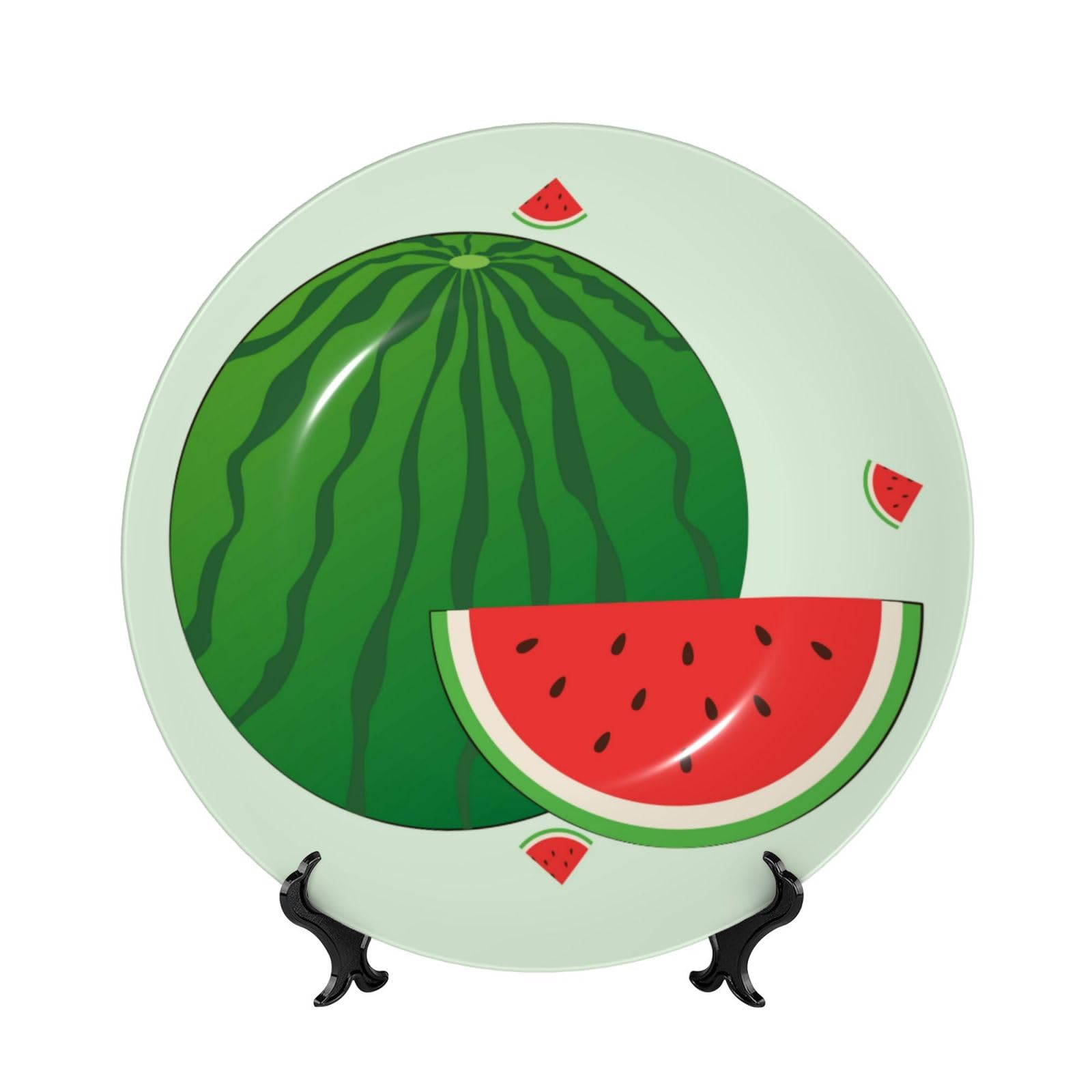 SXZVVBN cartoon watermelon Bone China Decorative Plate Art with Stand Removable Adhesive Hanging for Home Office 7in