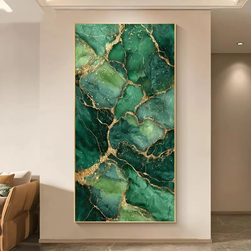 Décoration murale marbre vert or pour cadre salon moderne 40x80 cm