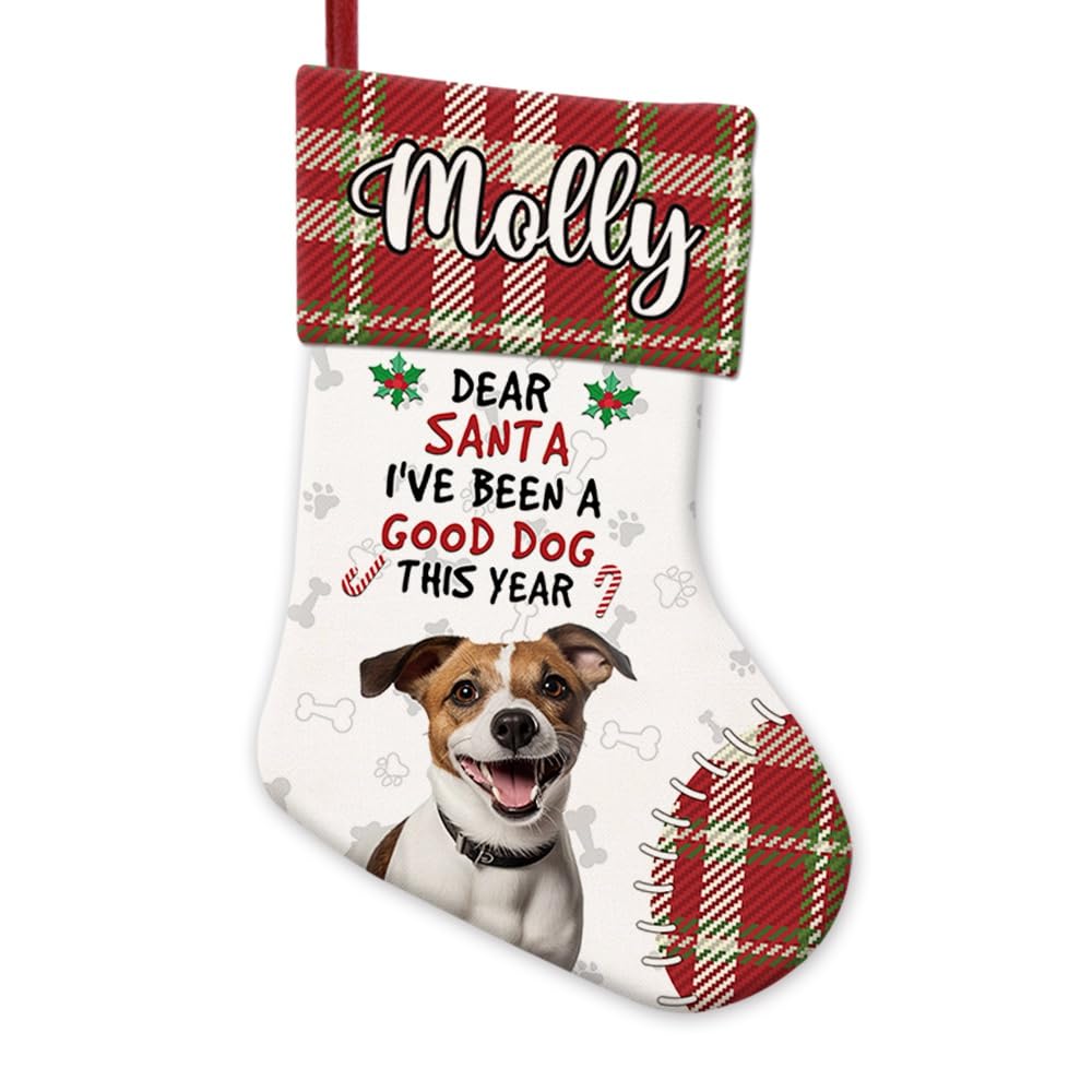 BAGEYOU Jack Russell Terrier Dog Decor Christmas Stocking Dear Santa I've Been a Good Dog This Year Customized Hanging Stockings for Home Party Decor 14.4"