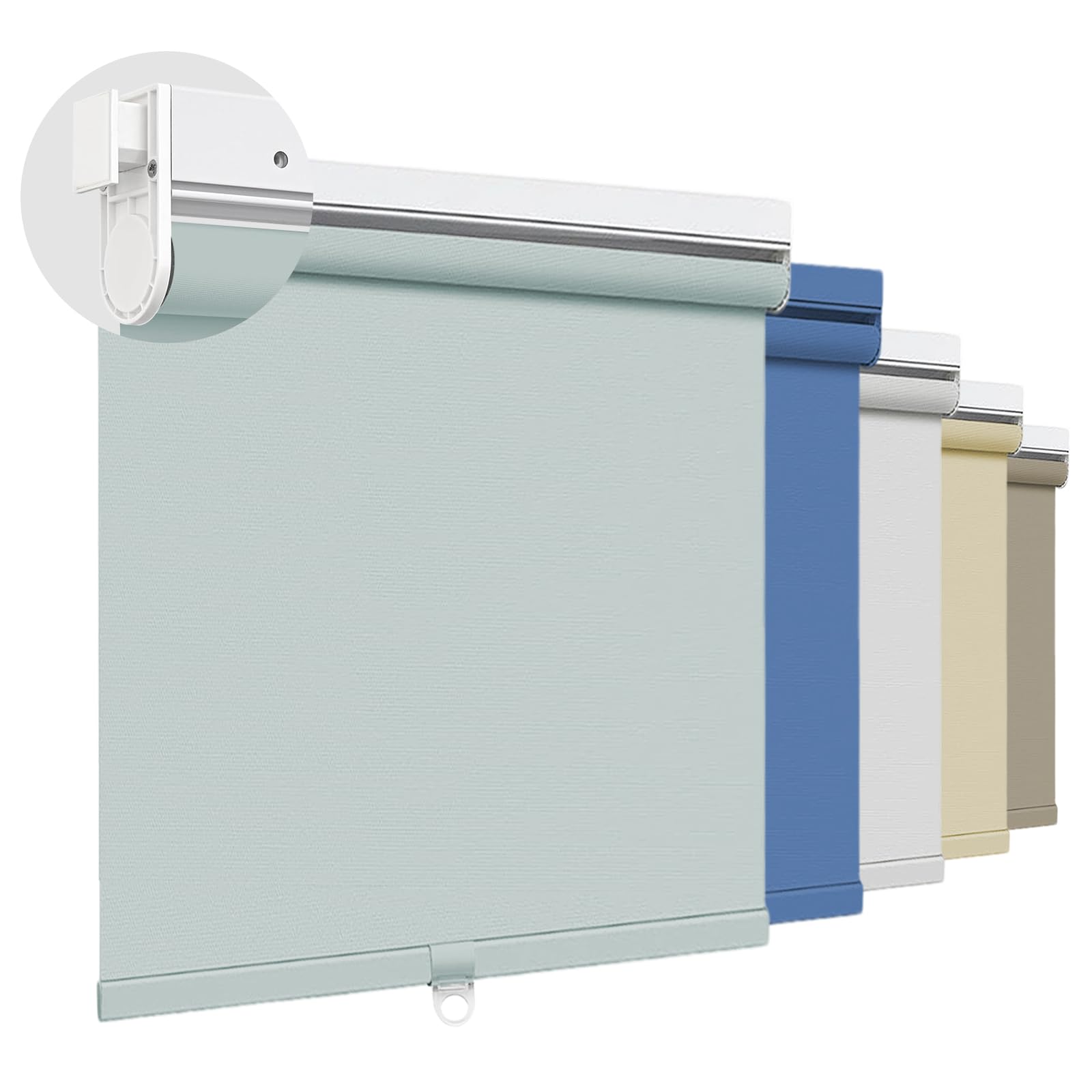 Luxevoir Panoramix No Drill Roller Shades for Window, 100% Blackout Cordless Roller Blinds for Home Privacy Custom Window Shade Easy to Install Roll Up Blinds(Light Blue, 94cm W x 180cm H)