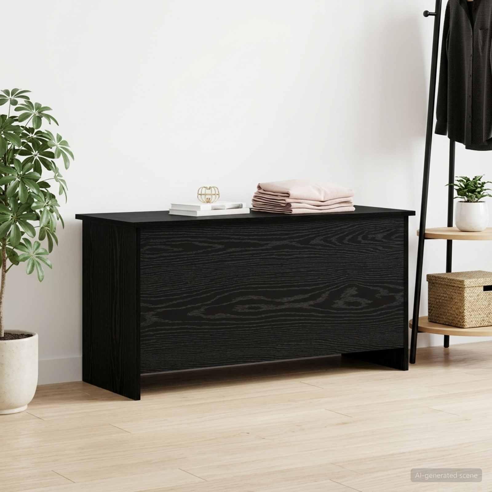 Cassapanca in rovere nero, 100 x 40 x 50 cm | legno, design rettangolare, facile da montare, facile da pulire con un panno umido