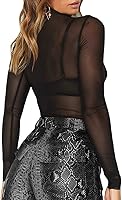 Vista 3 de Blusa de manga corta o larga para club, pura malla traslúcida, estilo body