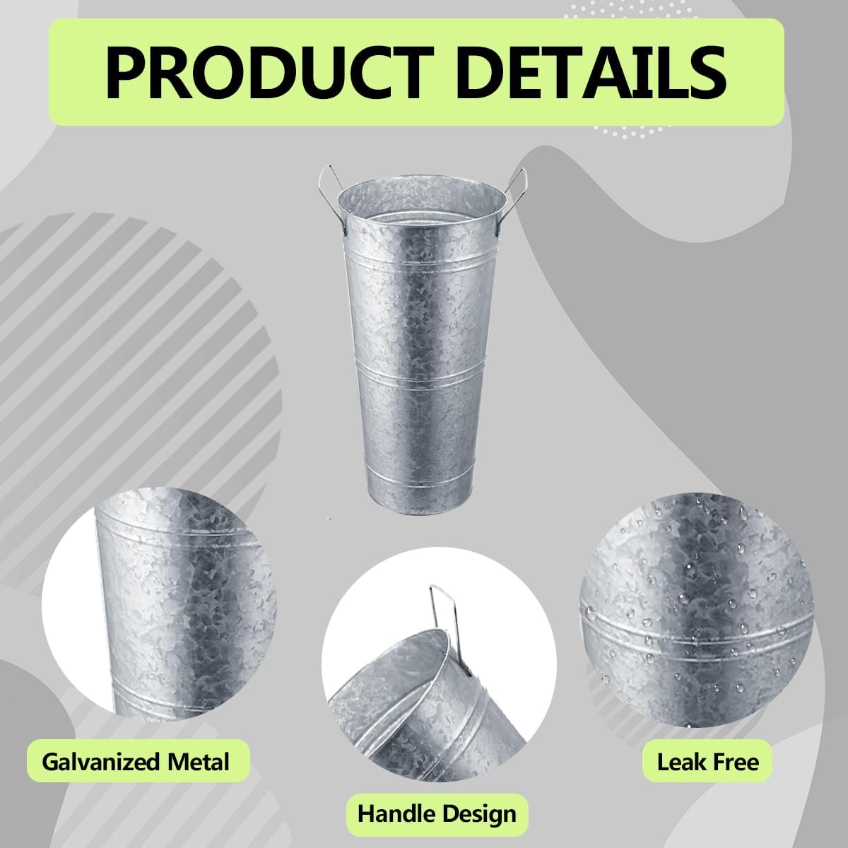 6 Pack Galvanized Metal Vases 9 Inch Flower Buckets Bulk Farmhouse French Flowers Bucket Metal Vase Decor for Home Decor and Wedding Table Centerpiece Decorations (Silver)