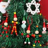 16 PCS DIY Christmas Beaded Ornament Kits with Pipe Cleaners Christmas Beads Crafts Snowman Elf Snowflake Xmas Tree Wood Beads Ornament Making Kits for Christmas Gift Christmas Tree Hanging Decor