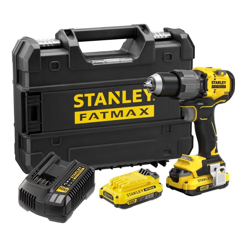 STANLEY Taladro Percutor BRUSHLESS V20 Li-Ion 18V 80Nm, portabrocas metálico, soluzione prodotto beauty per routine di bellezza