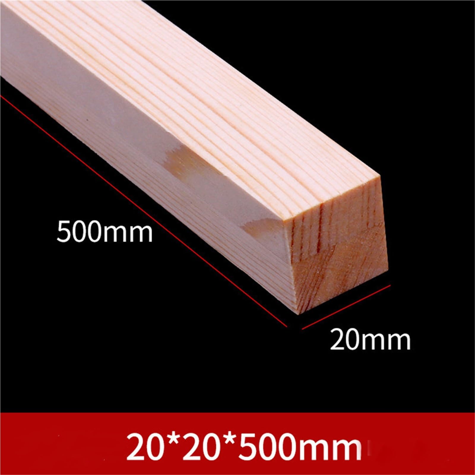 Bastoncini Legno Lunghezza 500mm Striscia Di Legno Quadrata Aste Di Legno Modello Materiale Decorazione Parti 3/4/5/8/10/12/15/20mm(20x20x500mm-4Pcs)