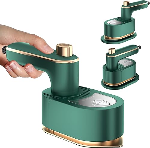 Mini plancha de viaje para ropa, plancha portátil de mano a vapor con planchado seco y húmedo para ropa de negocios en el hogar (verde)