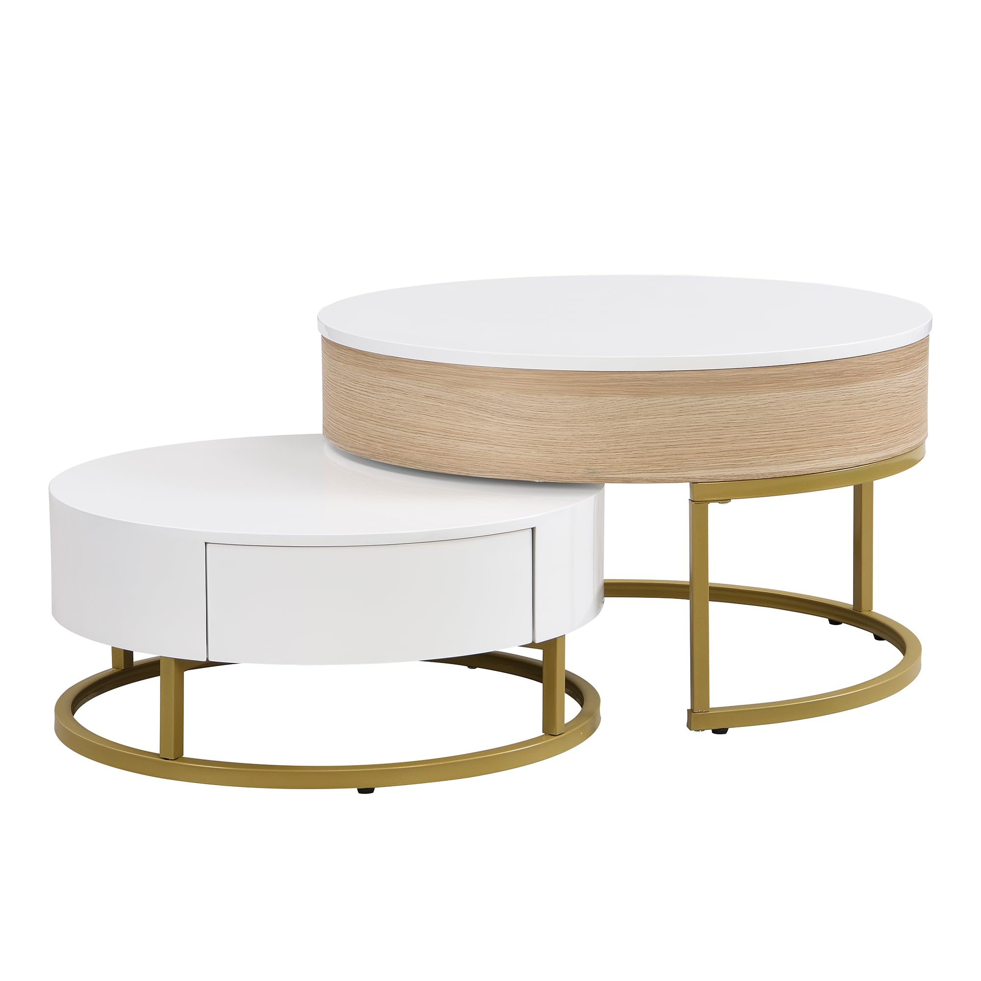 Kebnor Juego de mesa de café plegable dorada con 2 cajones, juego de 2 piezas
