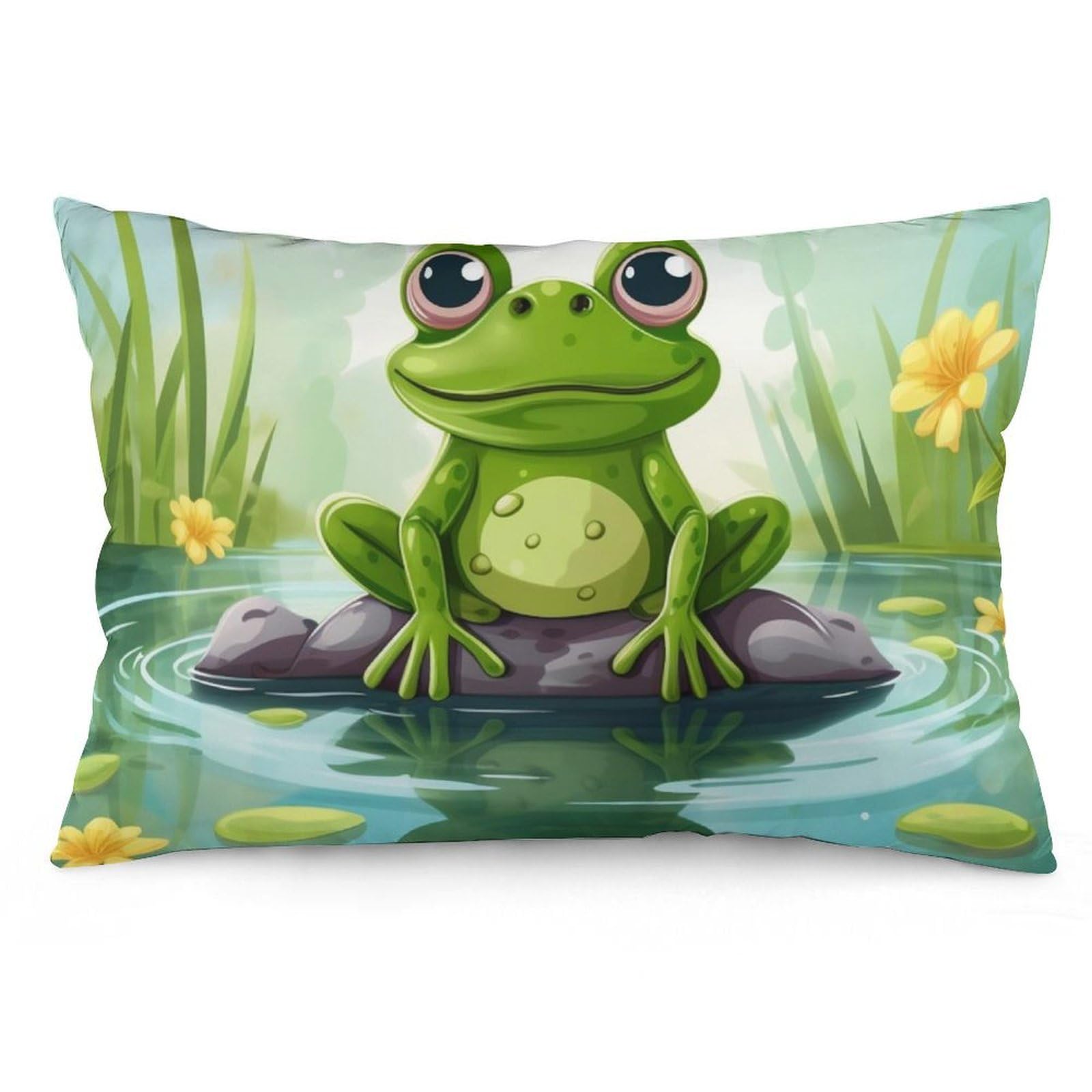 Velvet Pillowcases Standard Size 12 "x20, Ultra Soft Breathable Pillow Cases for Bed, Luxury Cozy Fuzzy Pillow Shams, Lumbar Pillow Cover, Frog in A Pond Cushion Case Home Decor