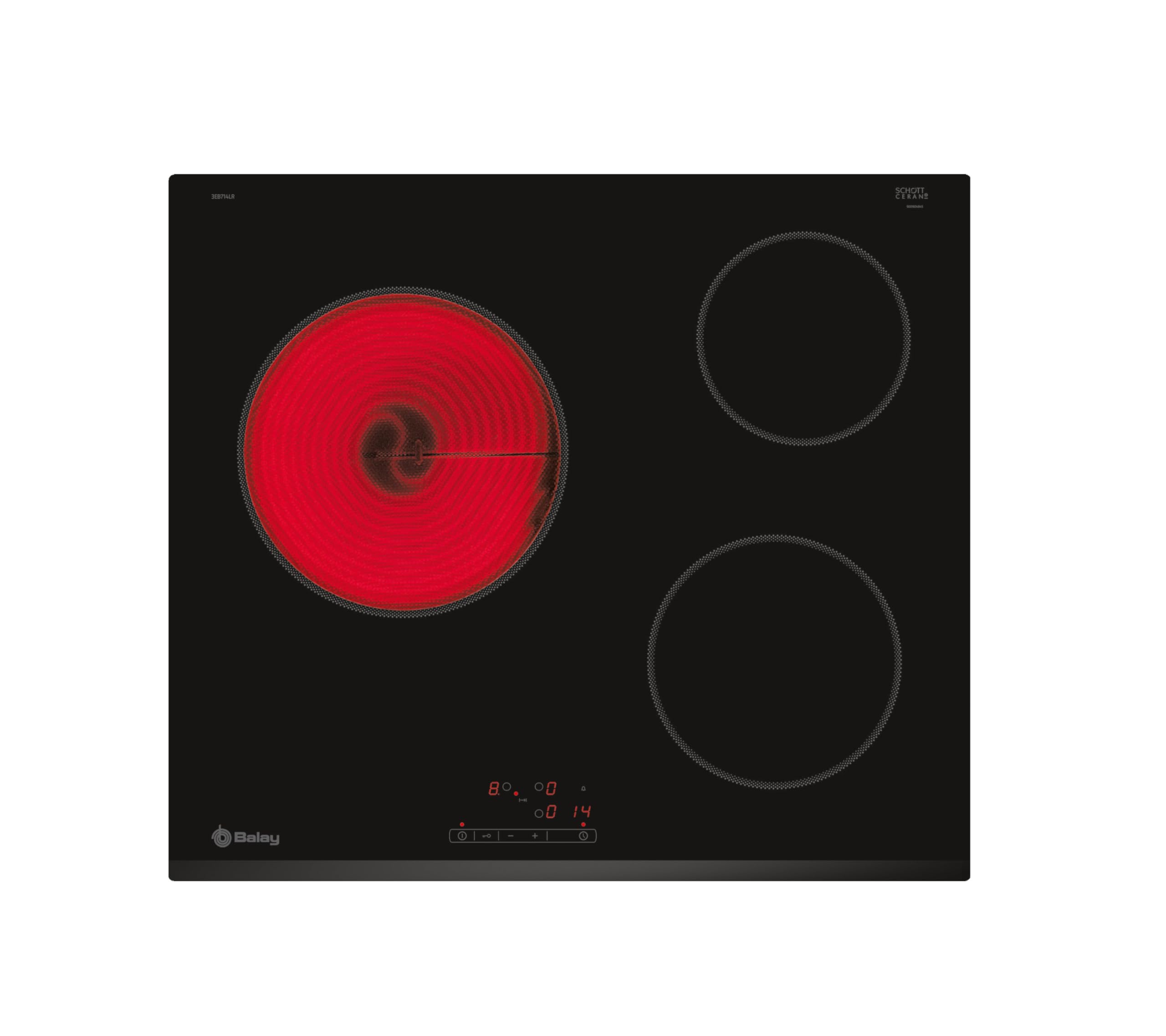 Balay 3EB714LR - Placa Vitrocerámica, 60 cm, 2 Zonas de Cocción, Gran zona 23 cm, Bisel delantero, Control Táctil