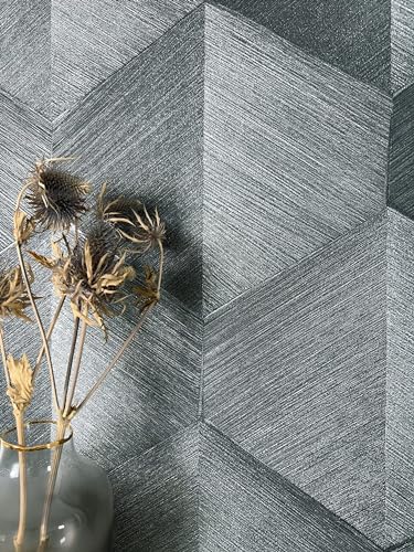 Newroom Tapete Grau Vlies 3D-Optik - Modern Geometrisch Raute Linien für Wohnzimmer Schlafzimmer