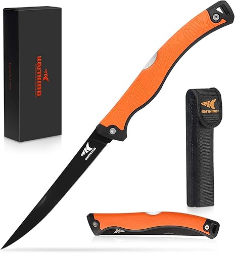 KastKing Filete plegable, cuchillo de pescar, campamento, caza, cuchilla de acero inoxidable alemán G4116, asas antideslizantes, 13  pulgadas de