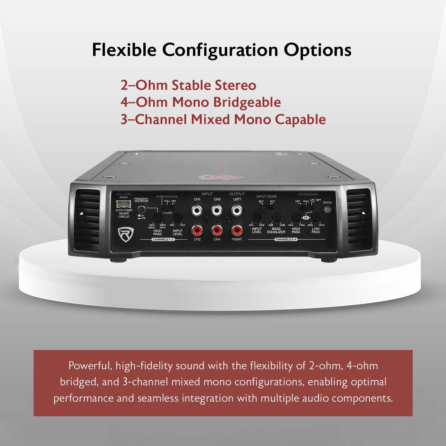 Rockville RXA-F1 1600W 4-Channel Car Amplifier, Dyno-Certified RMS, MOSFET Power Supply, ELNA Capacitors, Class A/B, Perfect for Car Audio and Subs