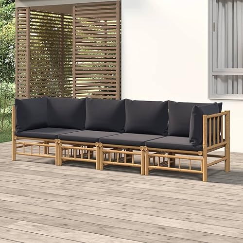 Miniatura 14 de 5 Piece Bamboo Garden Lounge Set Outdoor Patio Furniture with Beige Cushions, Natural Bamboo Rectangular Seating Set for Backyard, Porch, and