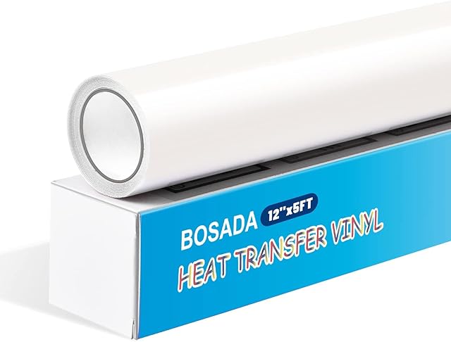 BOSADA Heat Transfer Vinyl 12" x 5ft HTV Iron on Transfer Paper for DIY Clothing,Logo,Hat,Fabric (White)