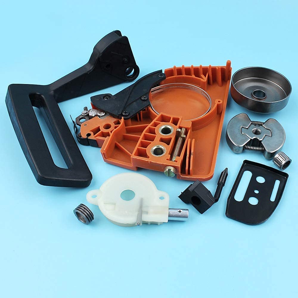 Kit de bomba de aceite de tambor de embrague de cubierta de piñón de freno de cadena compatible con Husqvarna 13613714142 Protector de manija de motosierra Placa de barra de engranaje helicoidal