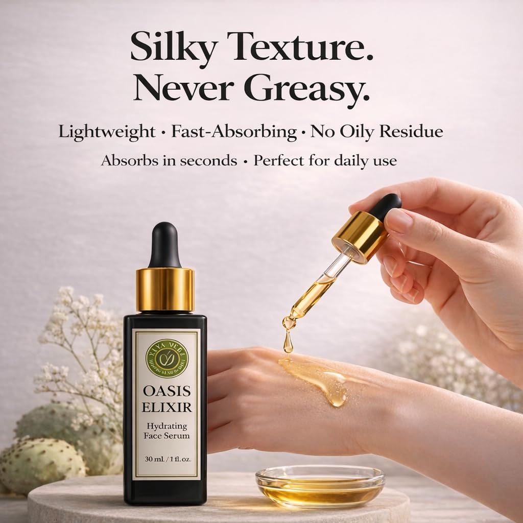 Oasis Elixir Face Oil Serum, Deep Hydration and Radiant Glow, Fast Absorbing, Non Greasy, Helps Reduce the Look of Fine Lines, Argan and Prickly Pear, Jojoba, Vitamin E, 1 fl oz (30 mL) - Image 4