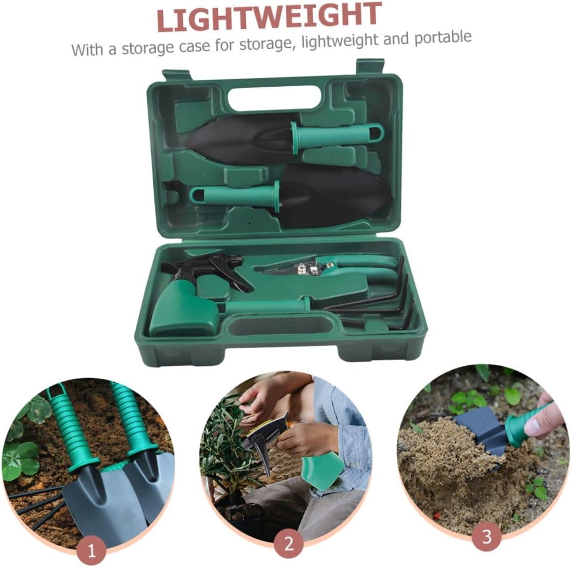 Heavy Duty Garden Tool Set with Shovel, Rake, Pruner in Portable Toolbox for Outdoor Planting and Gardening Maintenance
