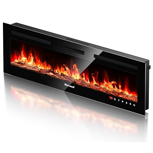 VISVEIL Electric Fireplace 60Inch,Realistic Flame Electric Fireplace Heater,Log Set/Crystal Flames 750-1500W with Timer Inserts/Wall Mounted/TV Stand Touch Screen & Remote for Living Room Easy Install