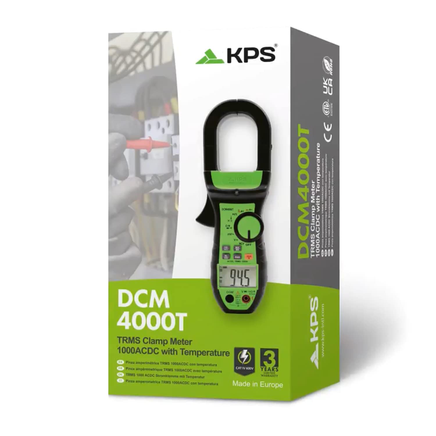 KPS-DCM4000T Pinza Amperimétrica Profesional TRMS Corriente AC/DC 1000A Tension AC/DC 1000V Resistencia Frecuencia Hz/Duty/% Capacitancia y Temperatura 6000 Cuentas NCV CAT.IV