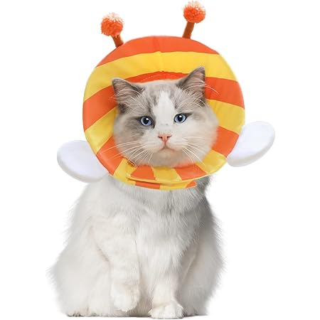 ComSaf エリザベスカラー 猫 コットン製 ソフト 軽量 マジックテープ式 術後ケア 傷舐め防止 引っ掻き防止 爪切り 調整可能 Sサイズ ハチ柄