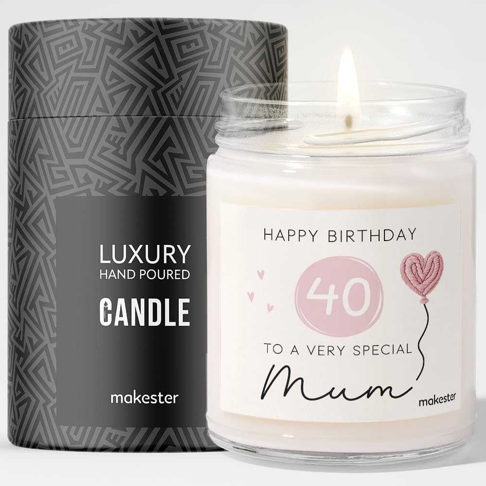 Makester White 40Th Birthday Gifts For Mum - Luxury Soy Wax - Vanilla, Jasmine, Sugared Almond