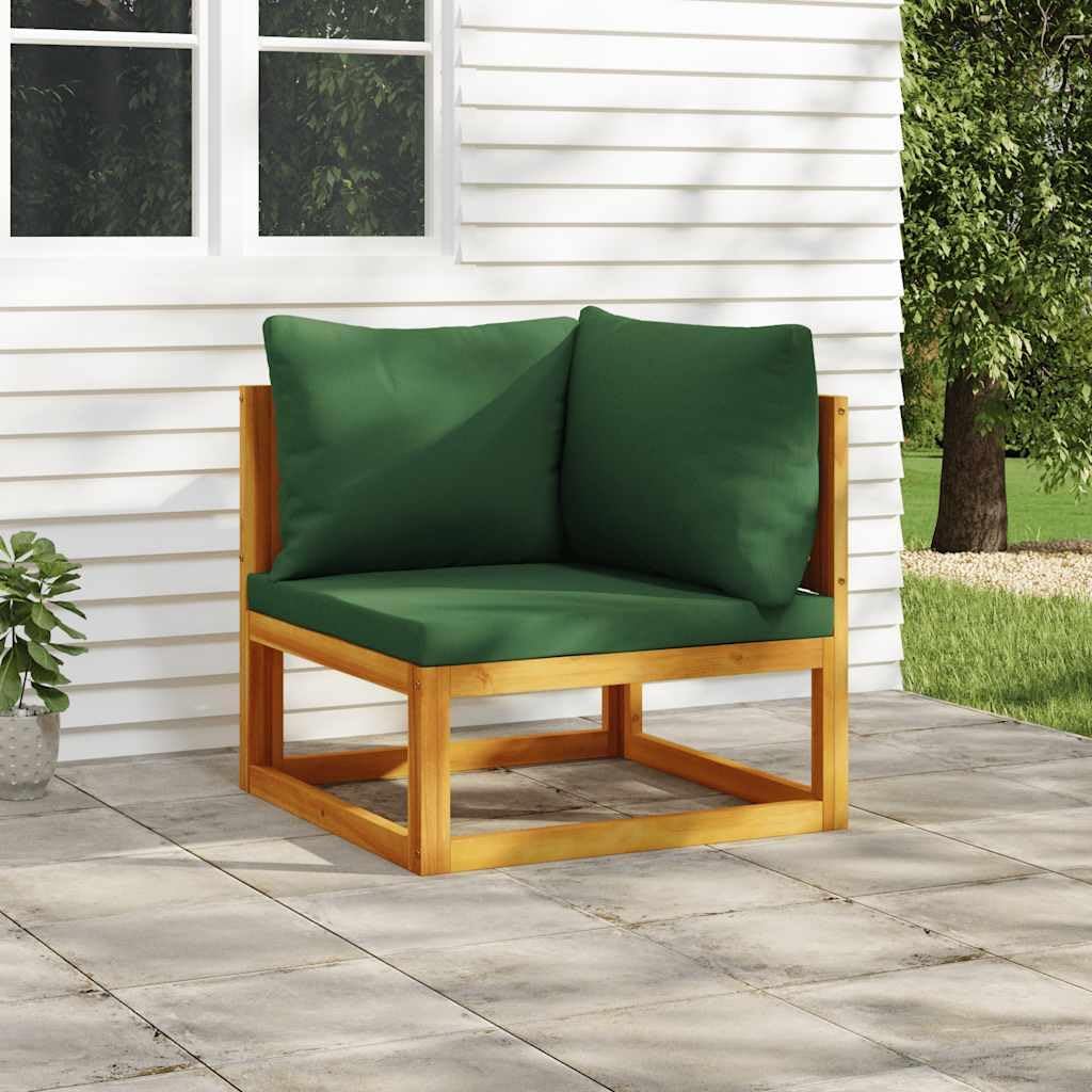 Green Solid Acacia Wood Modular Corner Sofa with Weather-Resistant Cushions for Outdoor Patio Garden Furniture