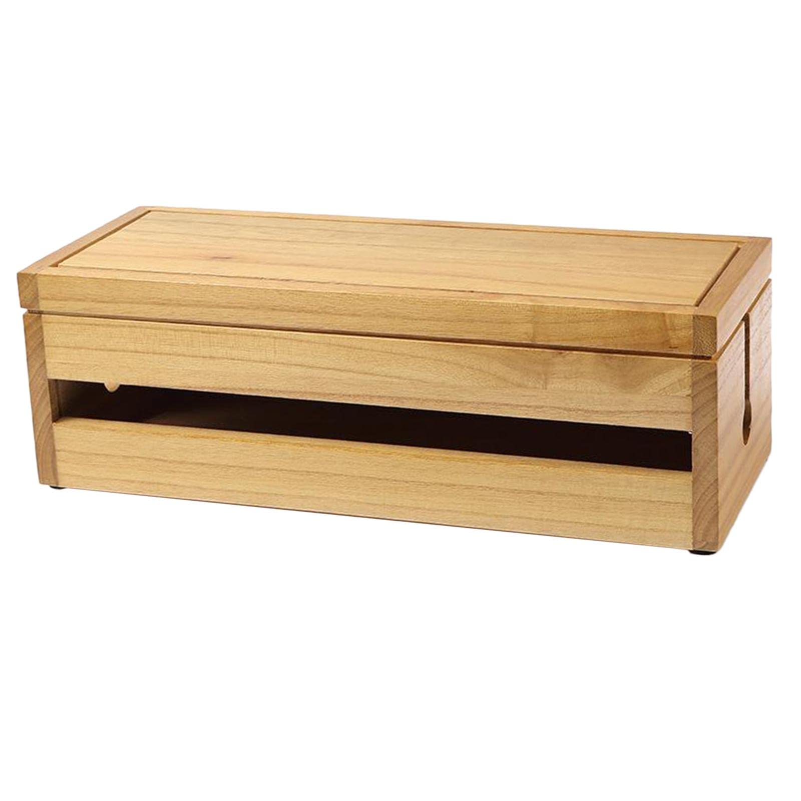Fenteer Kabel Management Box Organizer für Schnüre, Groß Holz Kabelbox Bambus, um Ladegeräte & Steckdosenleisten sowie Kabel verstauen Kabelmanagement, 37,7x14,3x12,3 cm