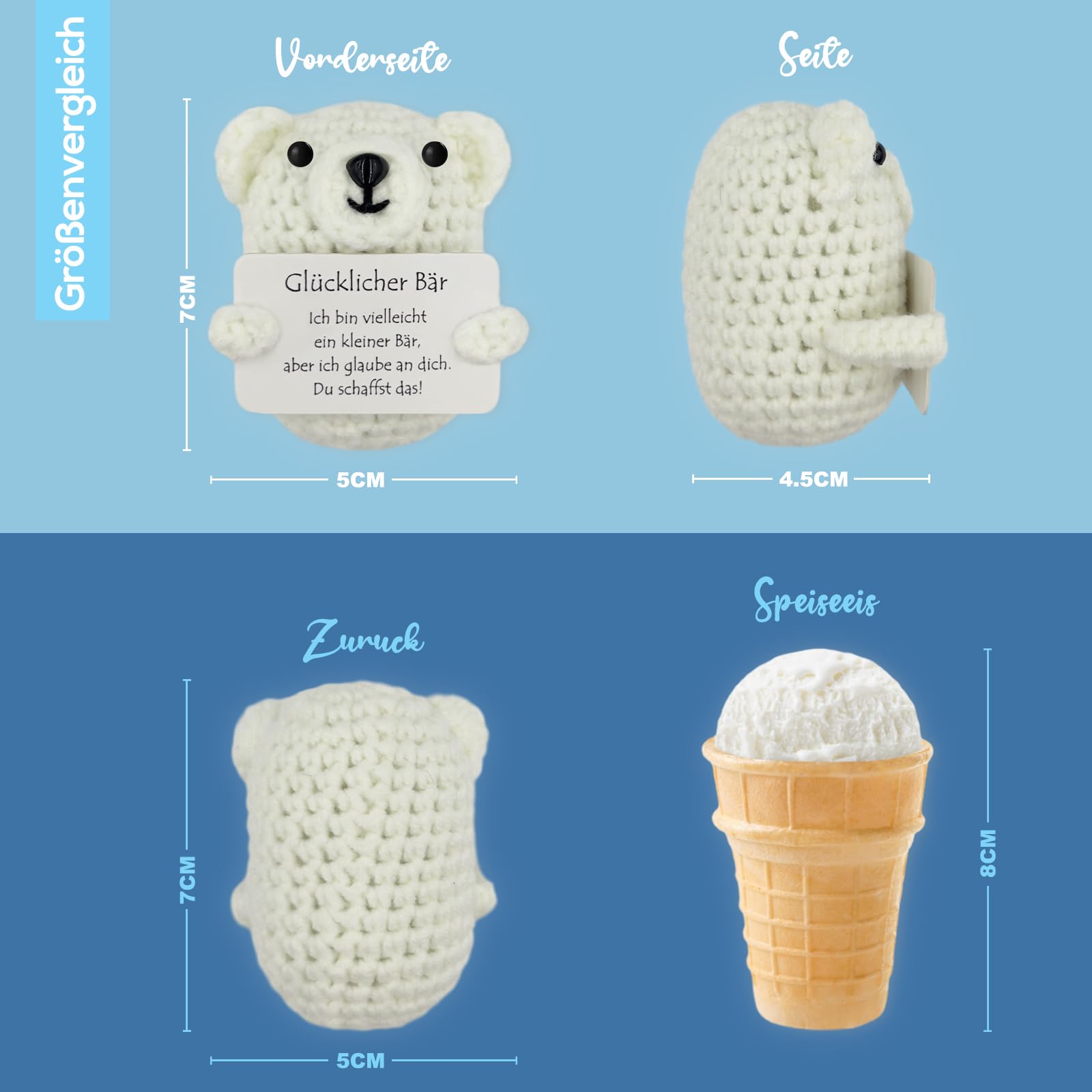 XLZJYIJ Pocket Hug Glücksbär - Strickpuppe Mit Leder-Schlüsselanhänger Als Mutmacher Geschenk