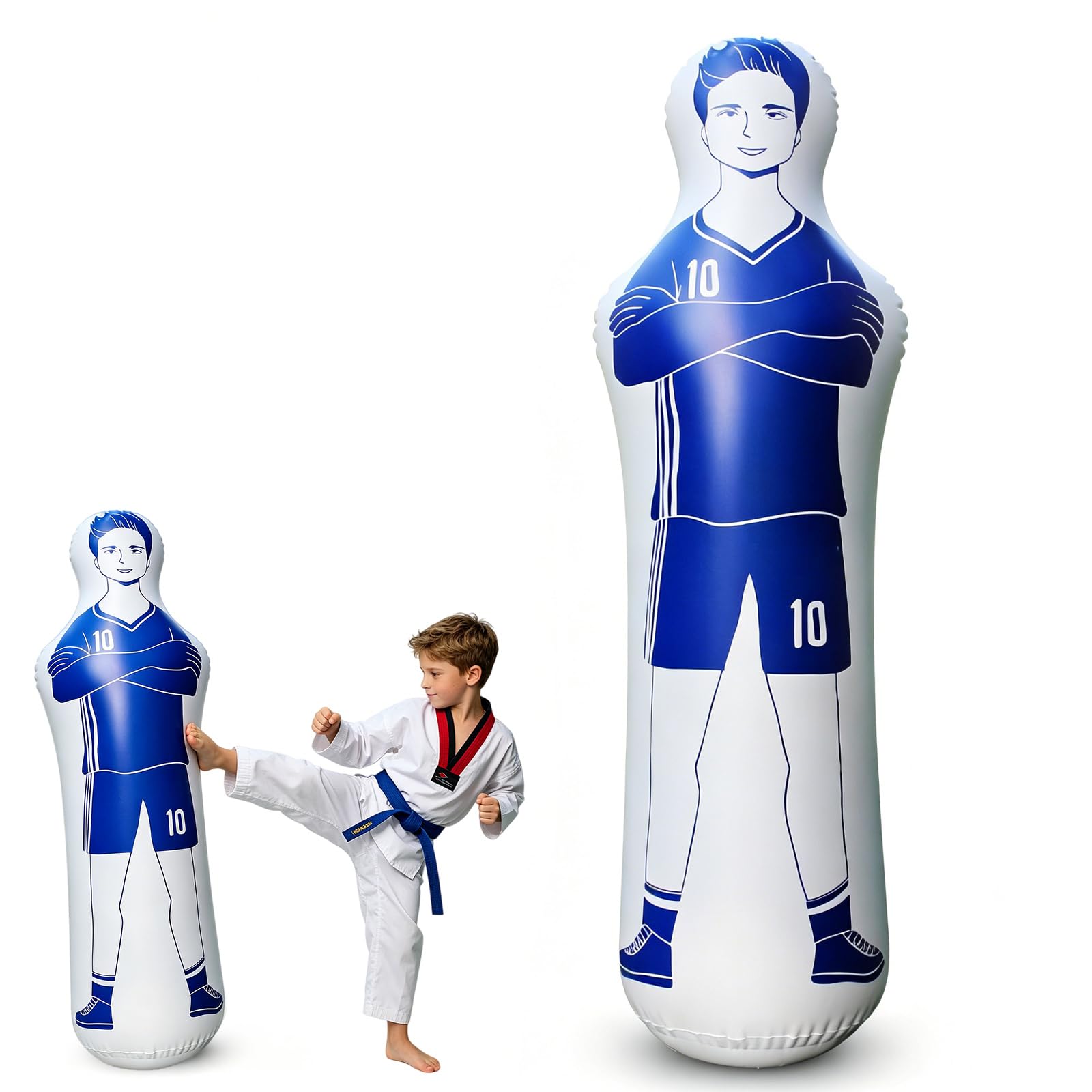 Mannequin de Football Gonflable 40 x 160 cm : Mannequin de Gardien de But Bleu en PVC de 0,35 mm, idéal pour Les Coups francs et l'entraînement au Football, notamment pour Les Gardiens de But.