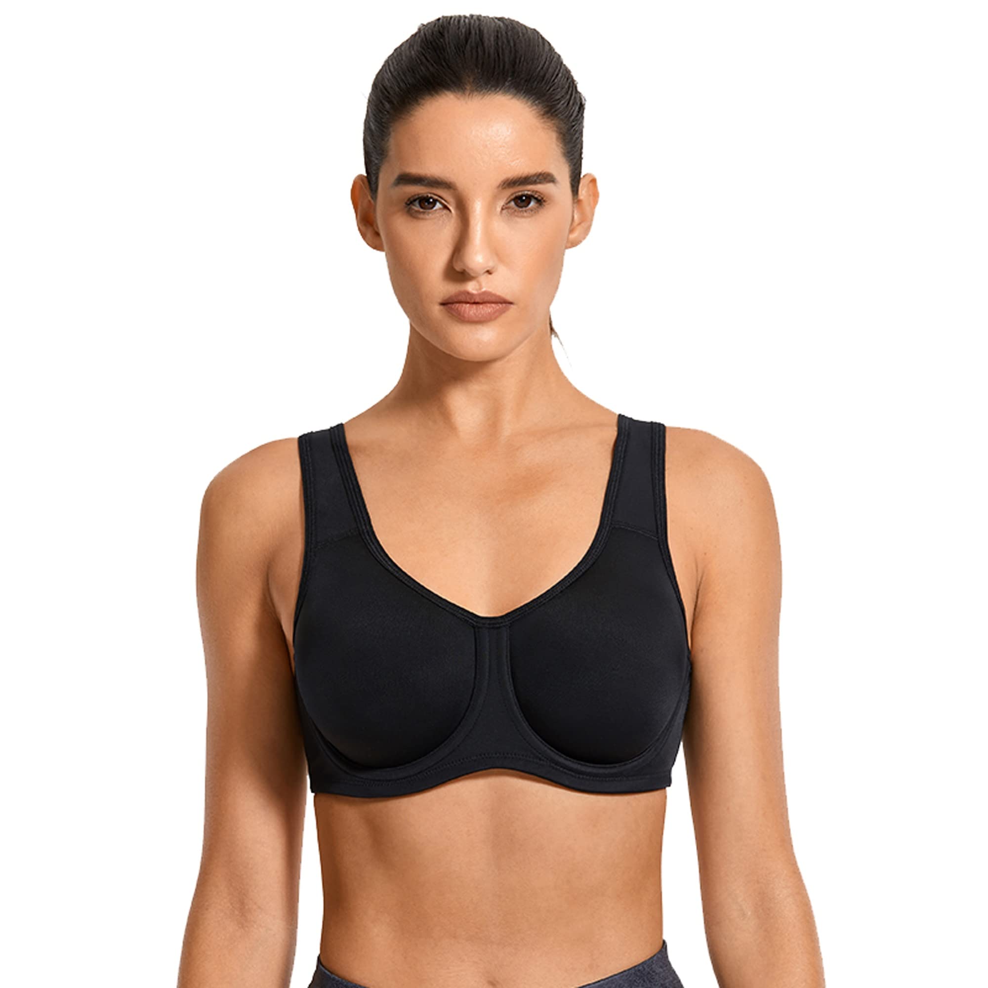 WENJUN Soutien-gorge de sport à couverture complète pour femme, soutien-gorge de soutien grande taille, soutien-gorge court sans armatures, pour la course à pied, le fitness (couleur : noir, taille :