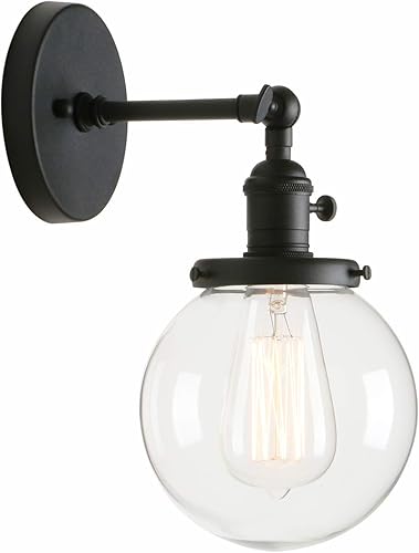 PERMO Aplique de pared industrial vintage con mini pantalla redonda de vidrio transparente soplado a mano de 5.9 pulgadas (negro)