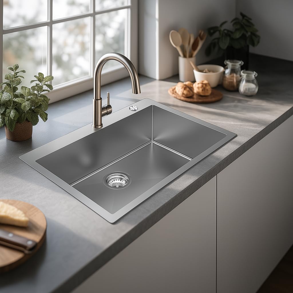 33"x22"x10" Drop in Kitchen Sink Topmount 16 Gauge S304 Stainless Steel Kitchen Sinks Modern Handmade Single Bowl Deep Sink with Accessories and Integrated fregaderos de cocina modernos