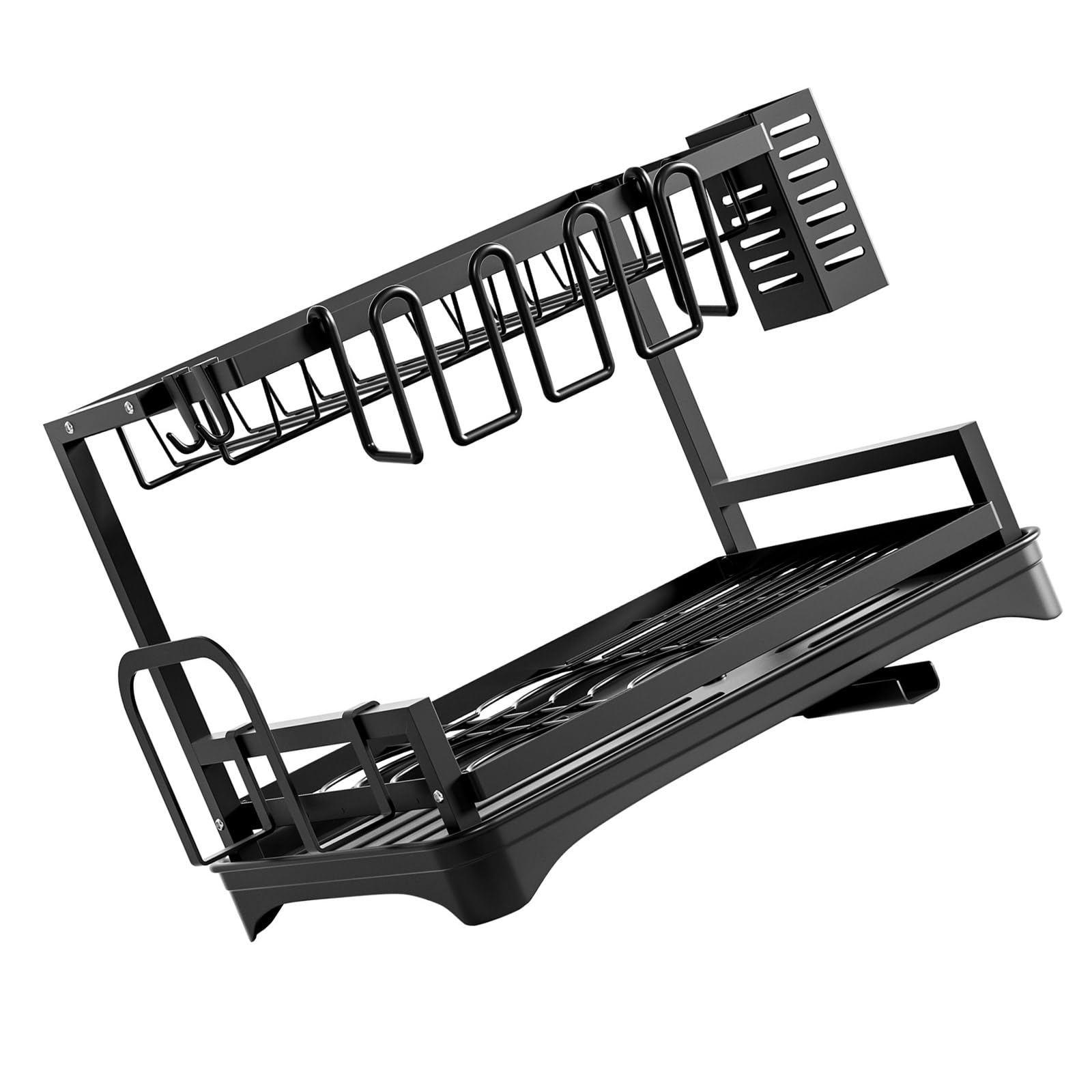 Tsophreniq Layer Drying Rack Space Saving Drying with Drip Tray Drainage Channel for Kitchen Use Cutlery Holder