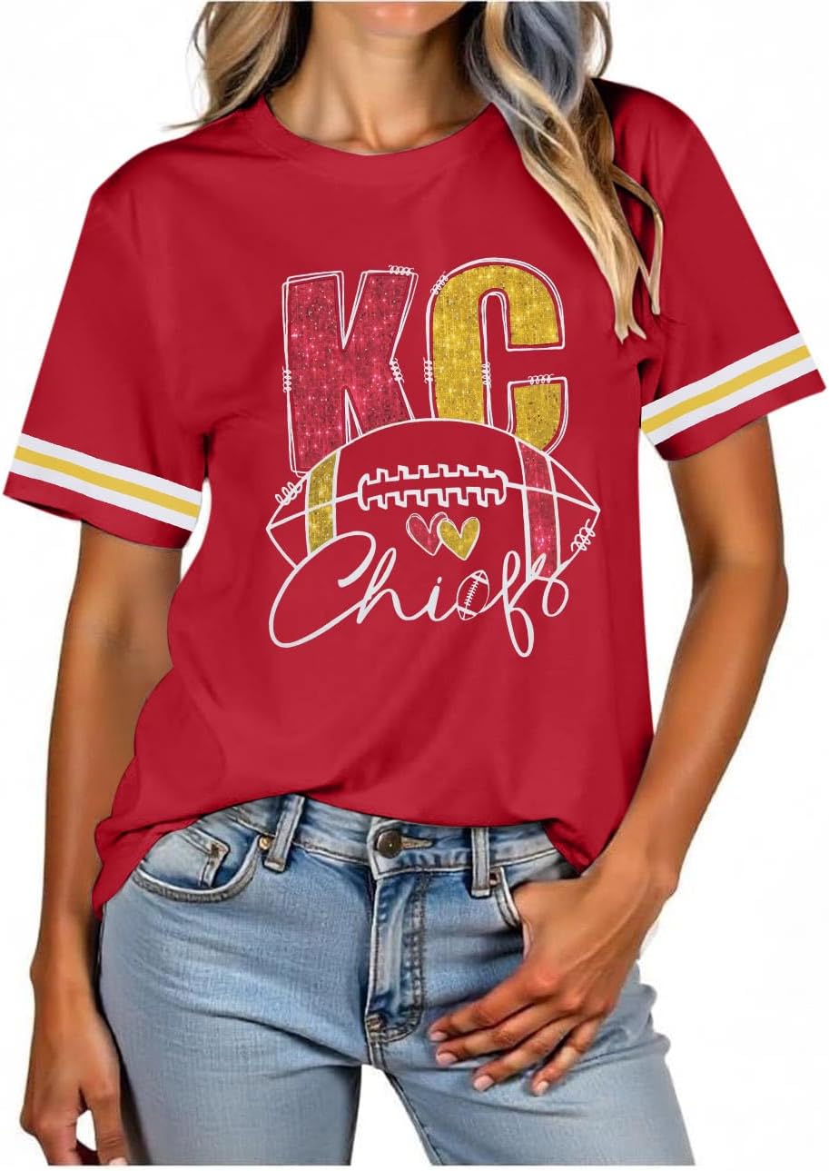 Football Shirt for Women Game Day Shirt Football Heart...