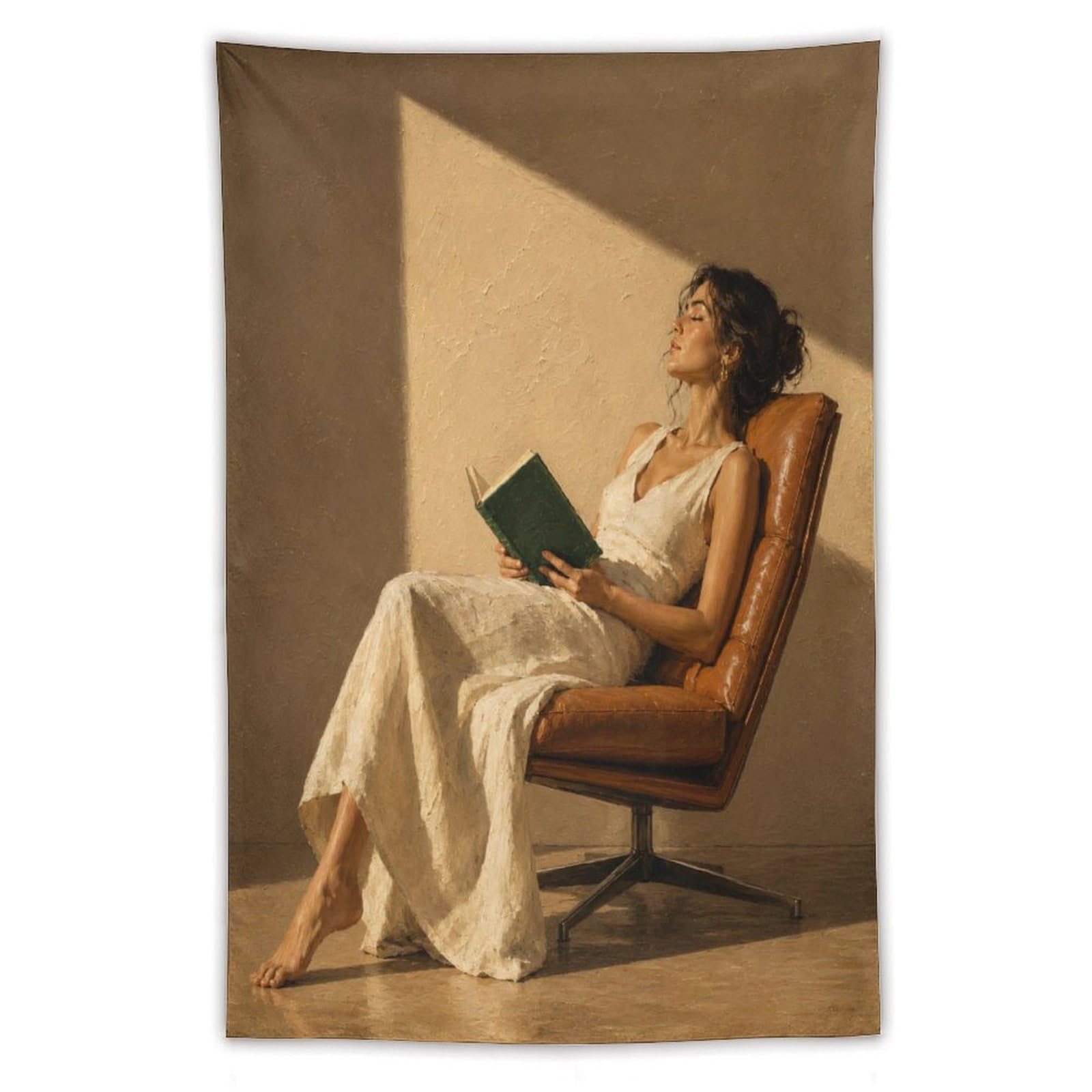 H3B8U2Y5 Woman Reading in Sunlight Wall Tapestry, Oil Painting, Bedroom