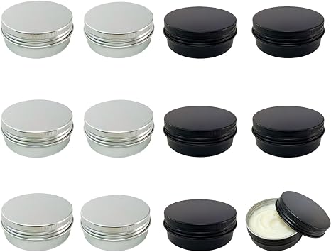12 Pack 2 oz Salve Tins with Lids, Aluminum Tin Containers for Lip Balm | Durable aluminum tins with secure lids, perfect for lip balm, salve, candles, spices, crafts and travel storage.