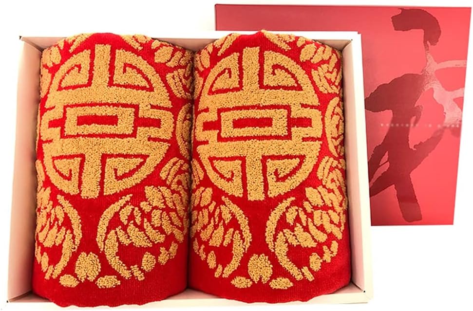 A Pair of Red Towels for Marriage Cotton Dowry Red Return Gifts Wedding Souvenirs Wedding Handkerchiefs