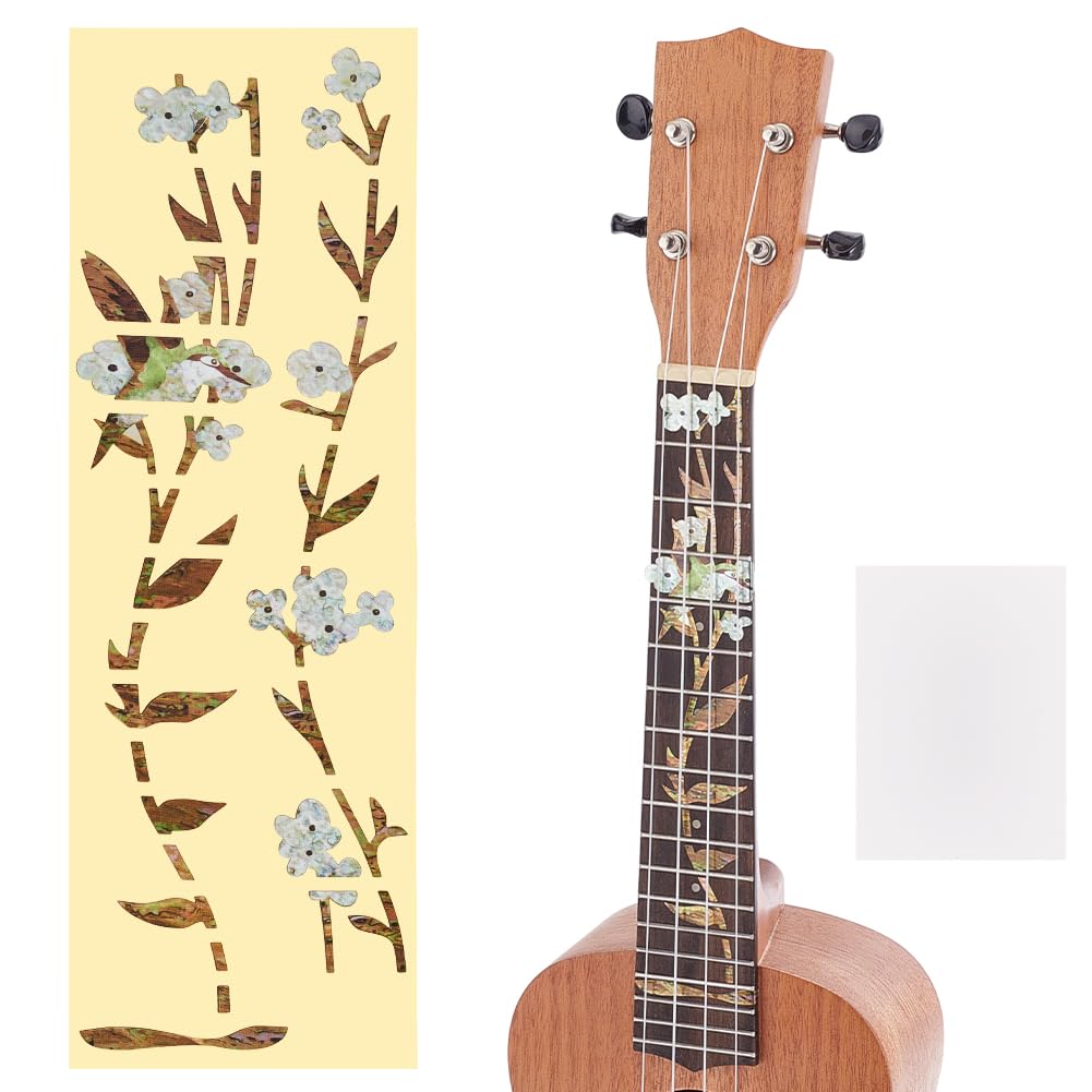 AHANDMAKER Juego de 2 marcadores de trastes con incrustaciones de flores, juego de marcadores de traste, calcomanías adhesivas para diapasón de guitarra, diapasón, calcomanías adhesivas para 6