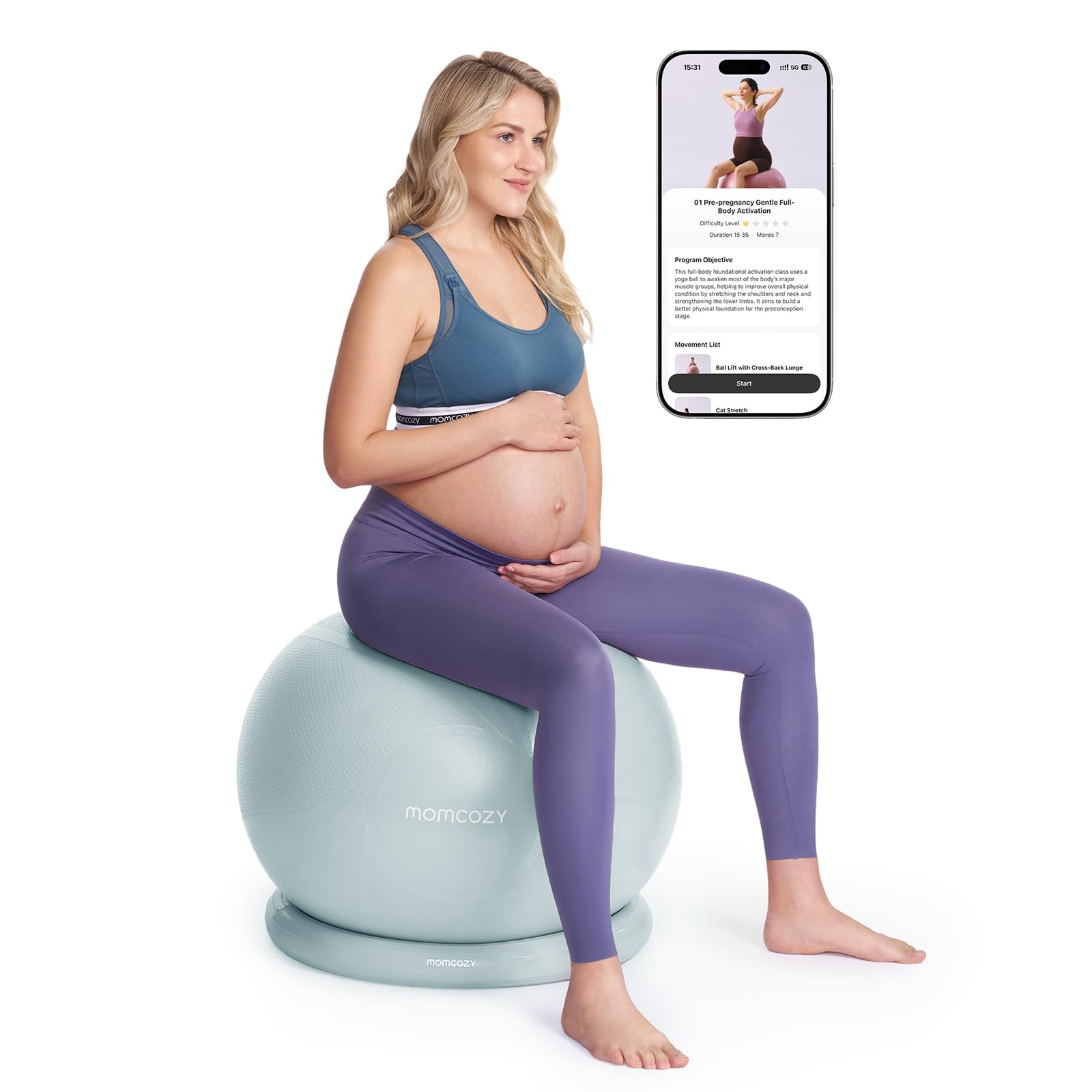 Momcozy BirthEase Maternity Ball Set, Birthing Ball with App Full-Journey Courses, BPA-Free PVC & Anti Burst Exercise Yoga Ball for Maternity, Labor, Physio, Recovery