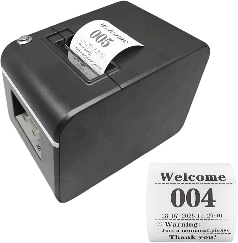 Impresora de tickets con cortador automático Tome un dispensador de números La impresora térmica de tickets de recibos de 57 mm puede editar texto a través de una PC Muestra un número de espera de 3 dígitos para la cola