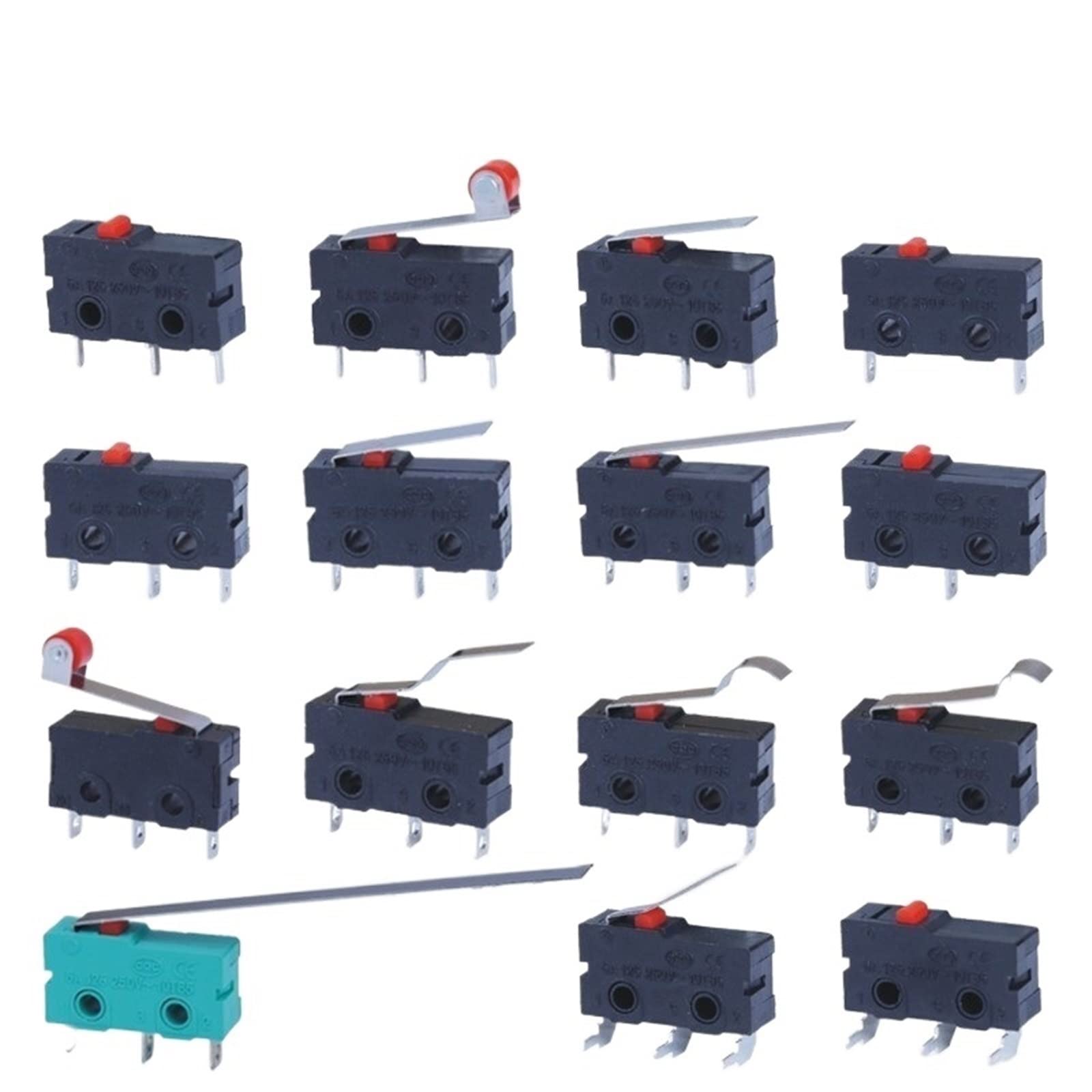 5Pcs Mini Micro Finecorsa No NC 3 Pin Terminali PCB SPDT 5A 125V 250V 29mm Roller Arc Leva A Scatto Spinta Microinterruttori (Color : Zw12-a-2)