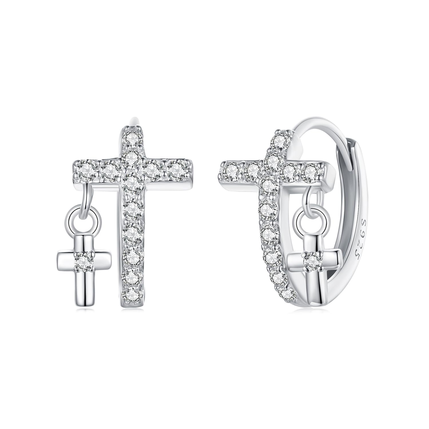 WBDWWTD Orecchini a Cerchio con Croce in Argento Sterling 925 placcati Orecchini a Cerchio con Croce con zirconi delicati