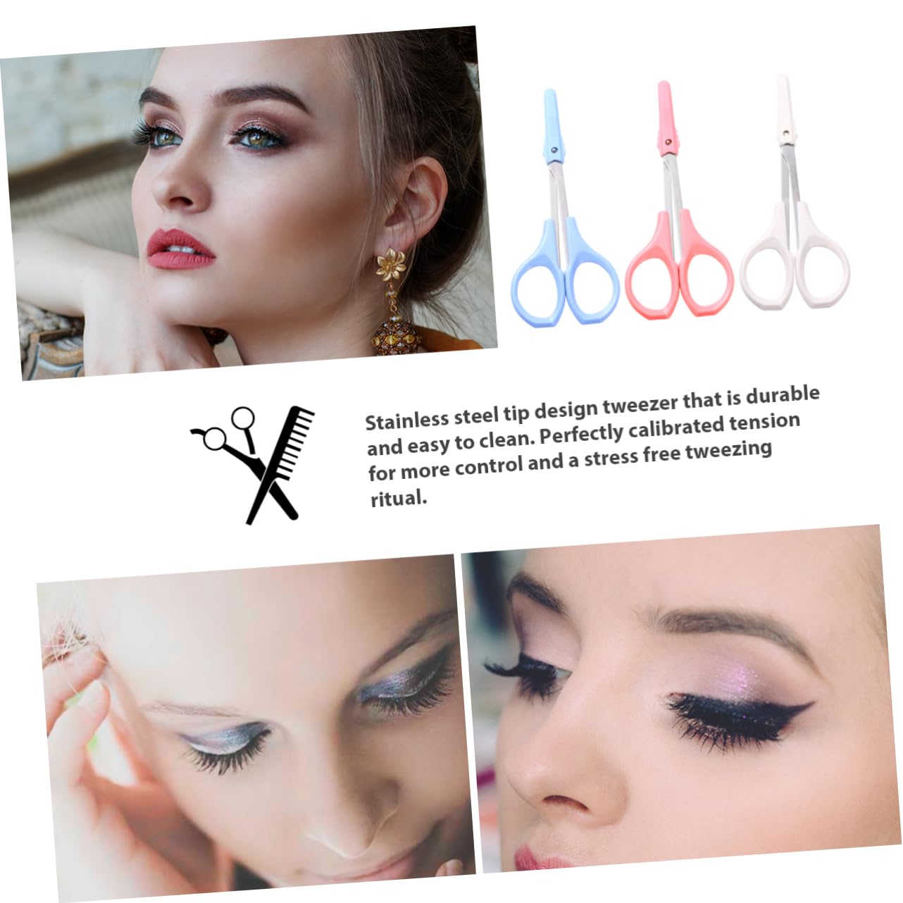 Healeved 2sets 3-in-1 Beauty Tools Set Stainless Steel Eyebrow Scissors Lash Scissors and Trimmer Curved Straight Rounded No Mess 3pcs*2