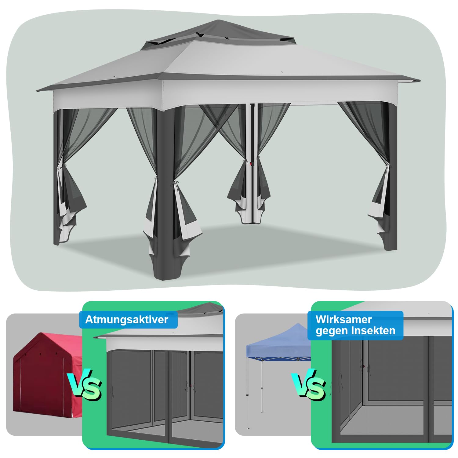 Fiqops Gazebo da giardino, 3 x 3 m, impermeabile, stabile, con telaio in metallo, per 2-4 persone, colore beige