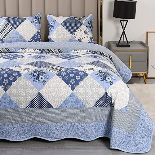 Qucover Colchas para Cama 150 Modernas de Patchwork Colchas de Verano Cubrecama de 230x250 cm y Dos Fundas de Almohada de 50x70 cm Ideal para Verano y Entretiempo Suave y Transpirable