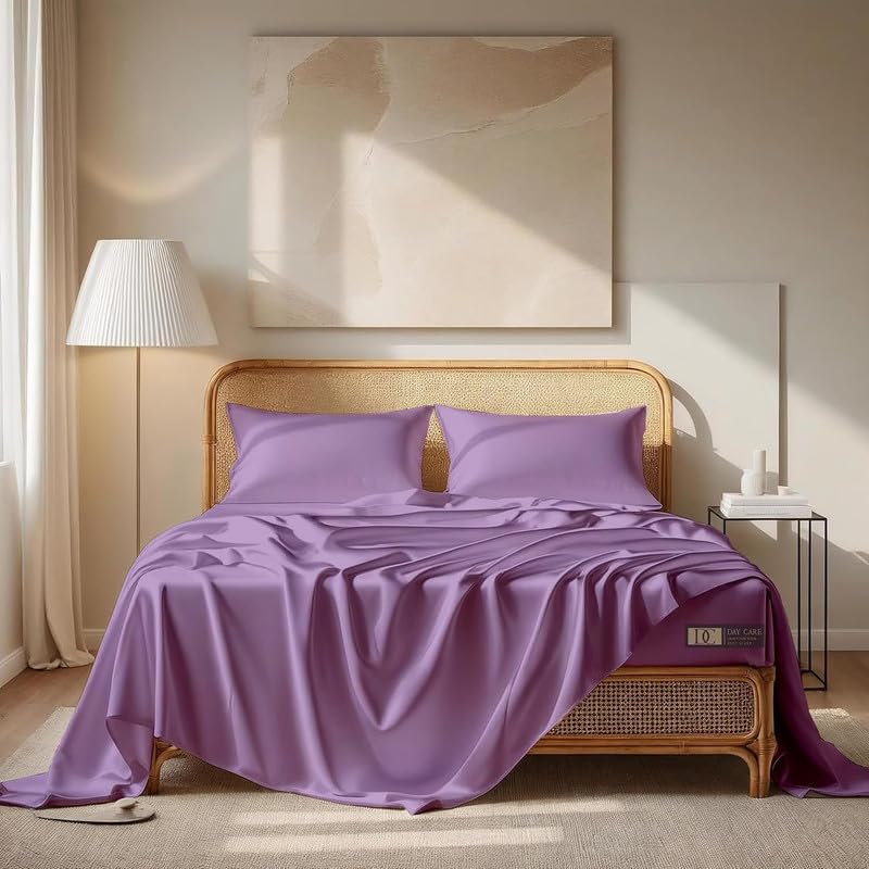 Image of Day Care-Luxury Satin Flat Double Bed (90x100 Inchs) Bedsheet|Ultra Soft Silky Smooth Touch|Breathable, Lightweight & Skin Friendly|Wrinkle Resistant|Light Mauve